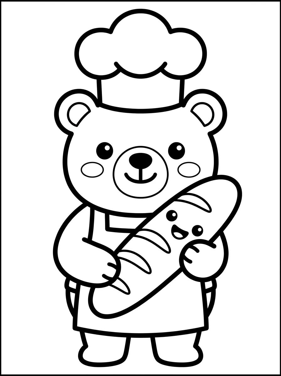 Ursinho Padeiro com Baguete para colorir Desenho de Ursinho Padeiro com Baguete para colorir e imprimir grátis