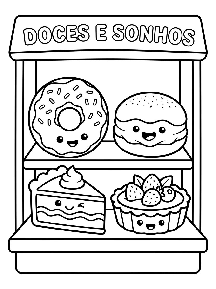 Vitrine de Doces e Sonhos para colorir Desenho de Vitrine de Doces e Sonhos para colorir e imprimir grátis