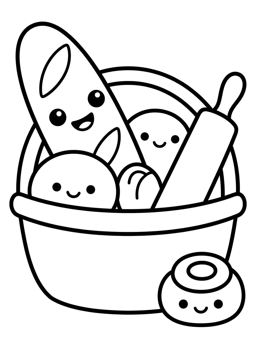 Vitrine de Pães e Baguete Fofa para colorir Desenho de Vitrine de Pães e Baguete Fofa para colorir e imprimir grátis