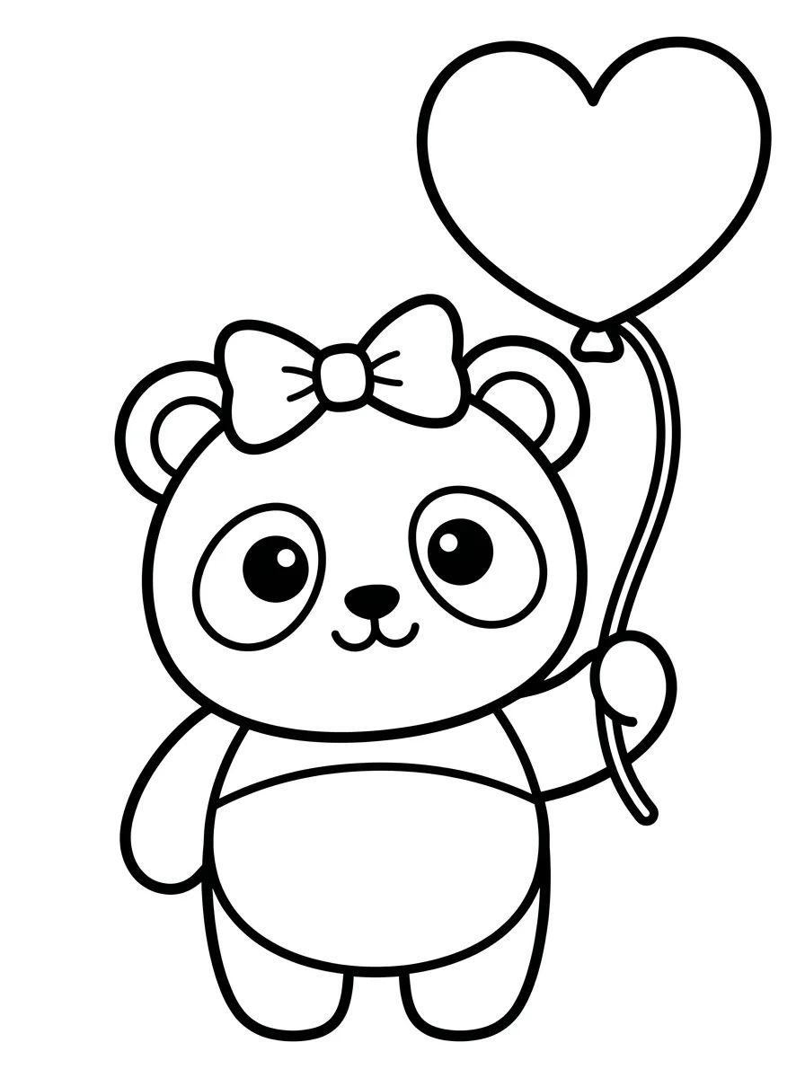 Bebê Panda Segurando Balão de Coração para colorir Desenho de Bebê Panda Segurando Balão de Coração para colorir e imprimir grátis