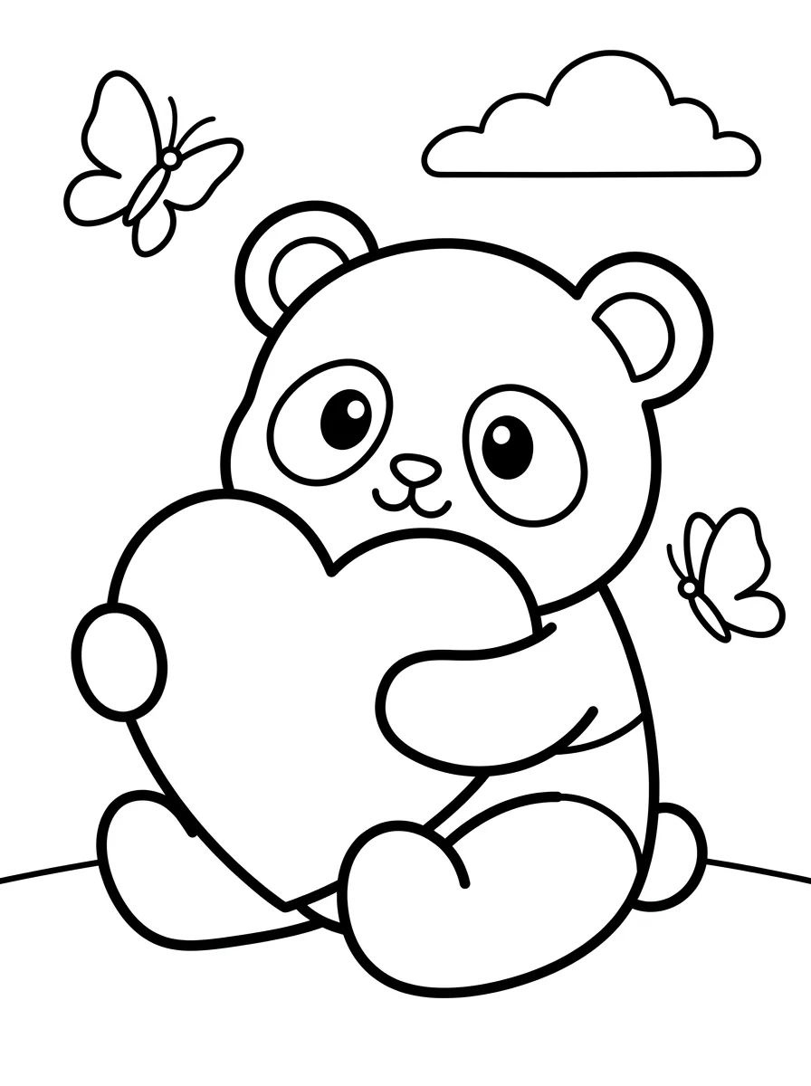 Panda Abraçando Coração para colorir Desenho de Panda Abraçando Coração para colorir e imprimir grátis
