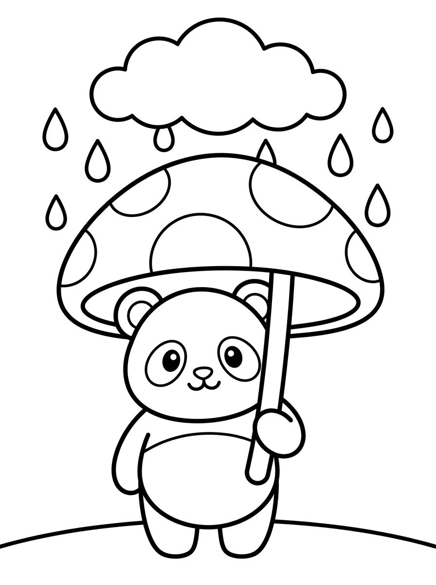 Panda com Guarda-Chva de Cogumelo para colorir Desenho de Panda com Guarda-Chva de Cogumelo para colorir e imprimir grátis