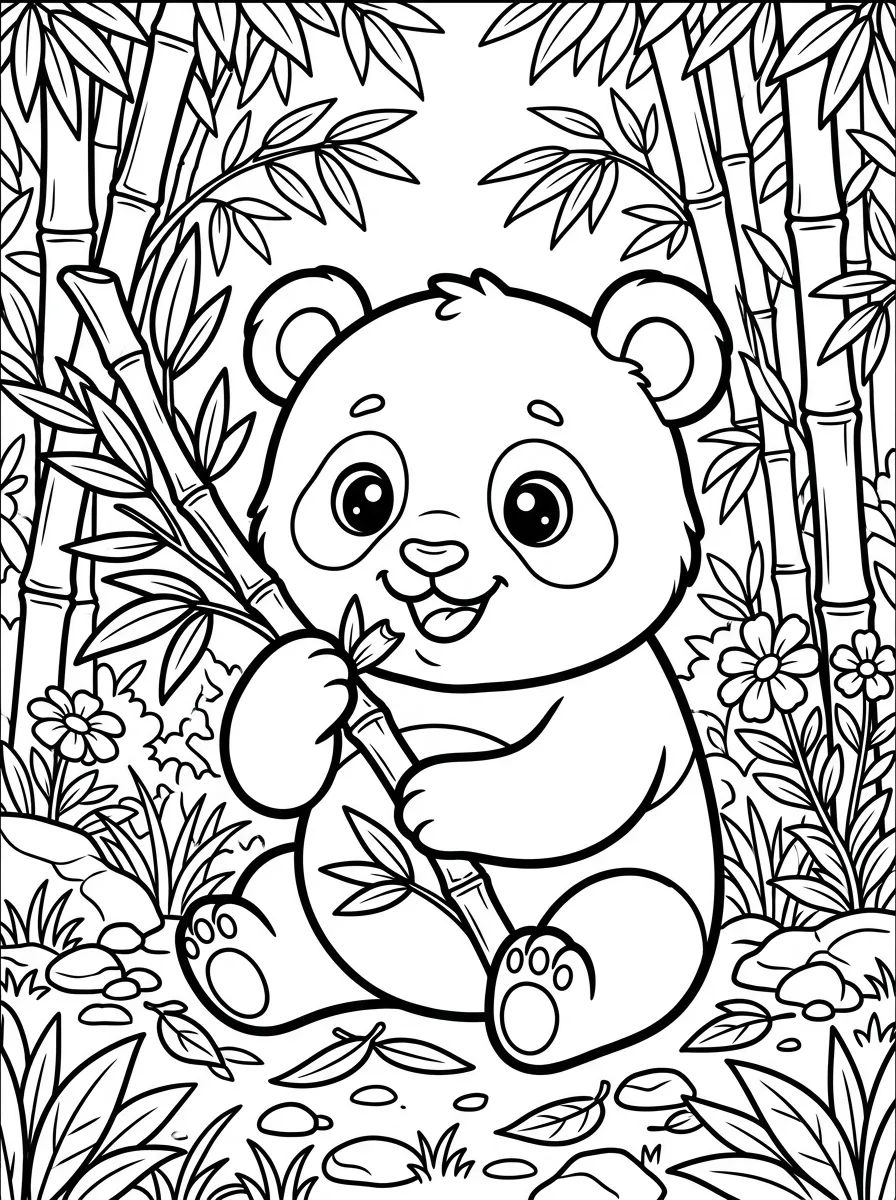 Panda Comendo Bambu para colorir Desenho de Panda Comendo Bambu para colorir e imprimir grátis