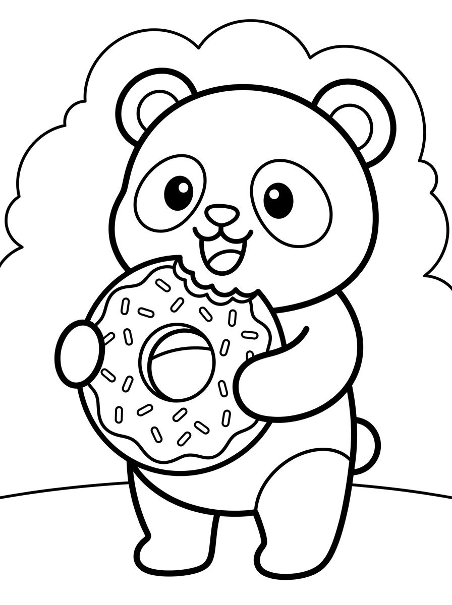 Panda Comendo Rosquinha Donut para colorir Desenho de Panda Comendo Rosquinha Donut para colorir e imprimir grátis