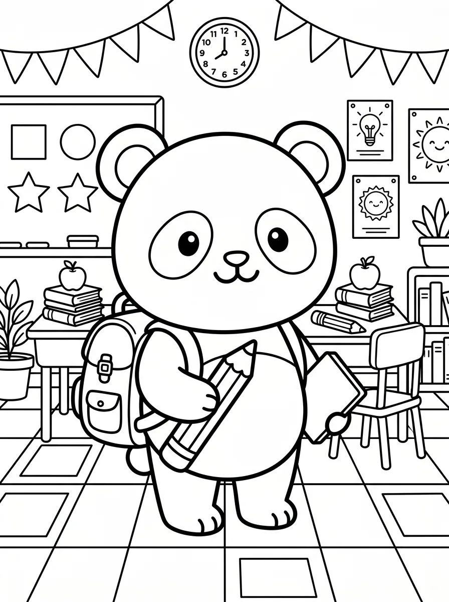 Panda de Mochila na Escola para colorir Desenho de Panda de Mochila na Escola para colorir e imprimir grátis