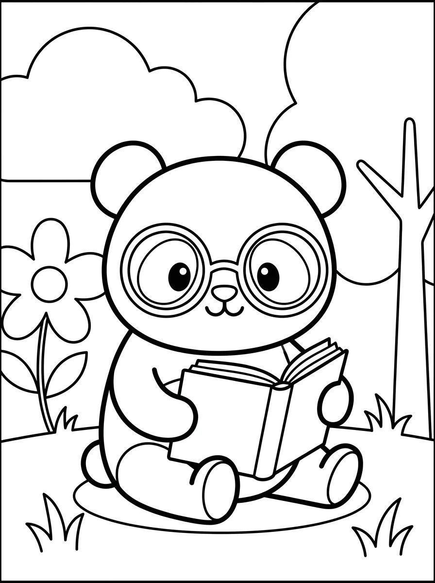 Panda de Óculos Lendo Livro para colorir Desenho de Panda de Óculos Lendo Livro para colorir e imprimir grátis