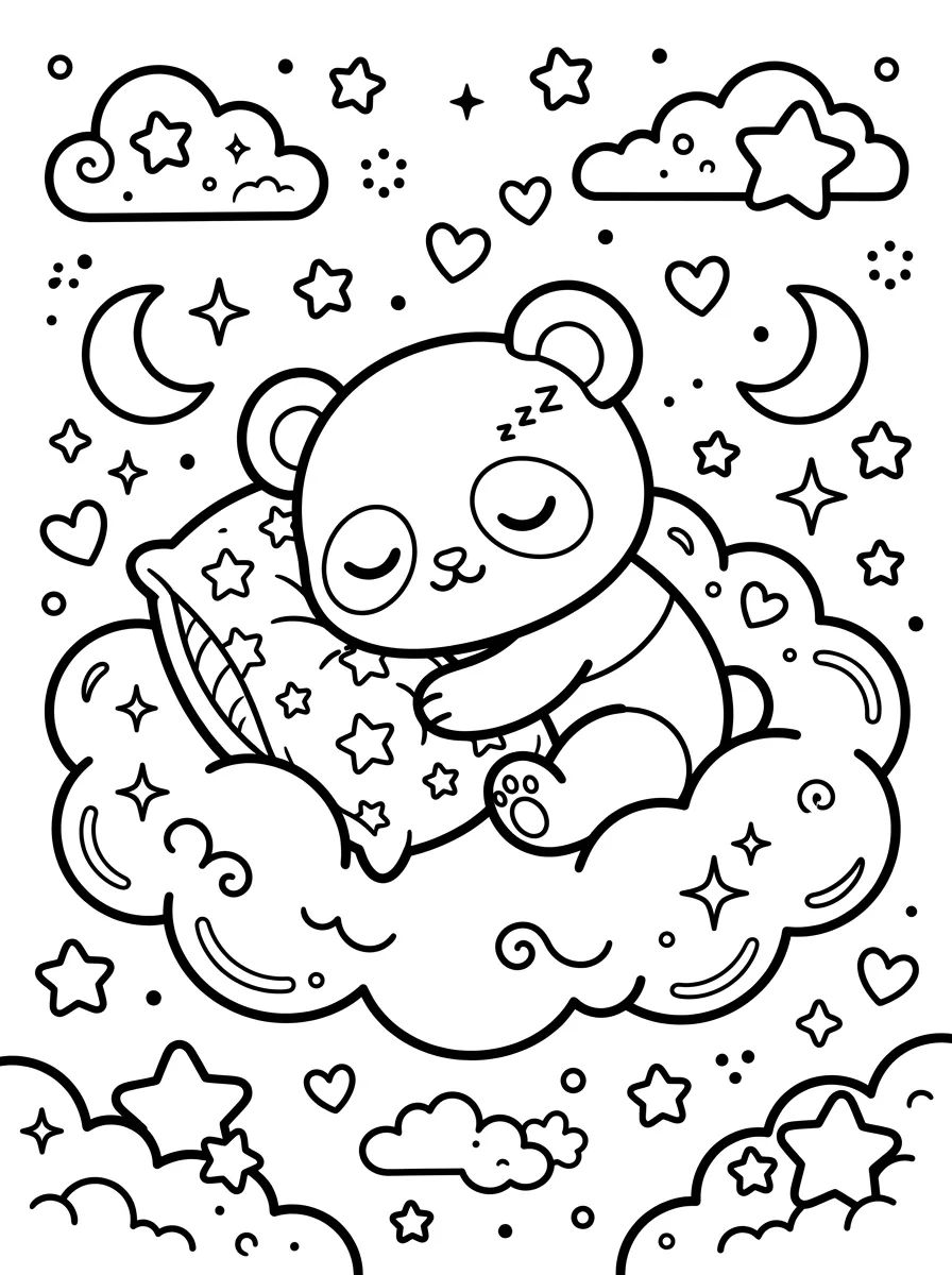 Panda Dormindo na Nuvem para colorir Desenho de Panda Dormindo na Nuvem para colorir e imprimir grátis