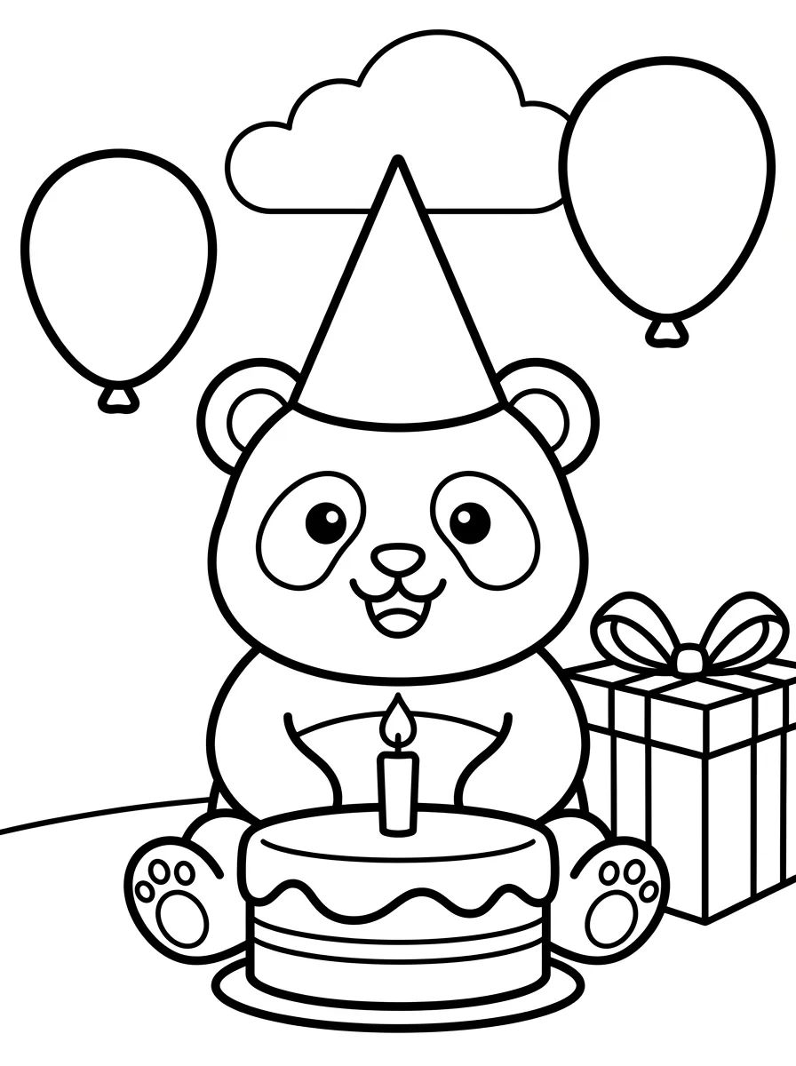 Panda em Festa de Aniversário para colorir Desenho de Panda em Festa de Aniversário para colorir e imprimir grátis