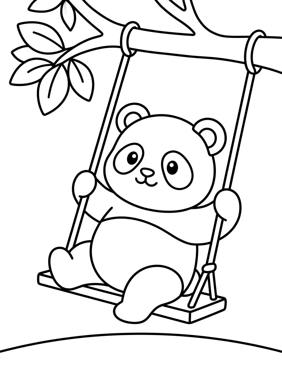 Panda Fofo Brincando no Balanço para colorir Desenho de Panda Fofo Brincando no Balanço para colorir e imprimir grátis