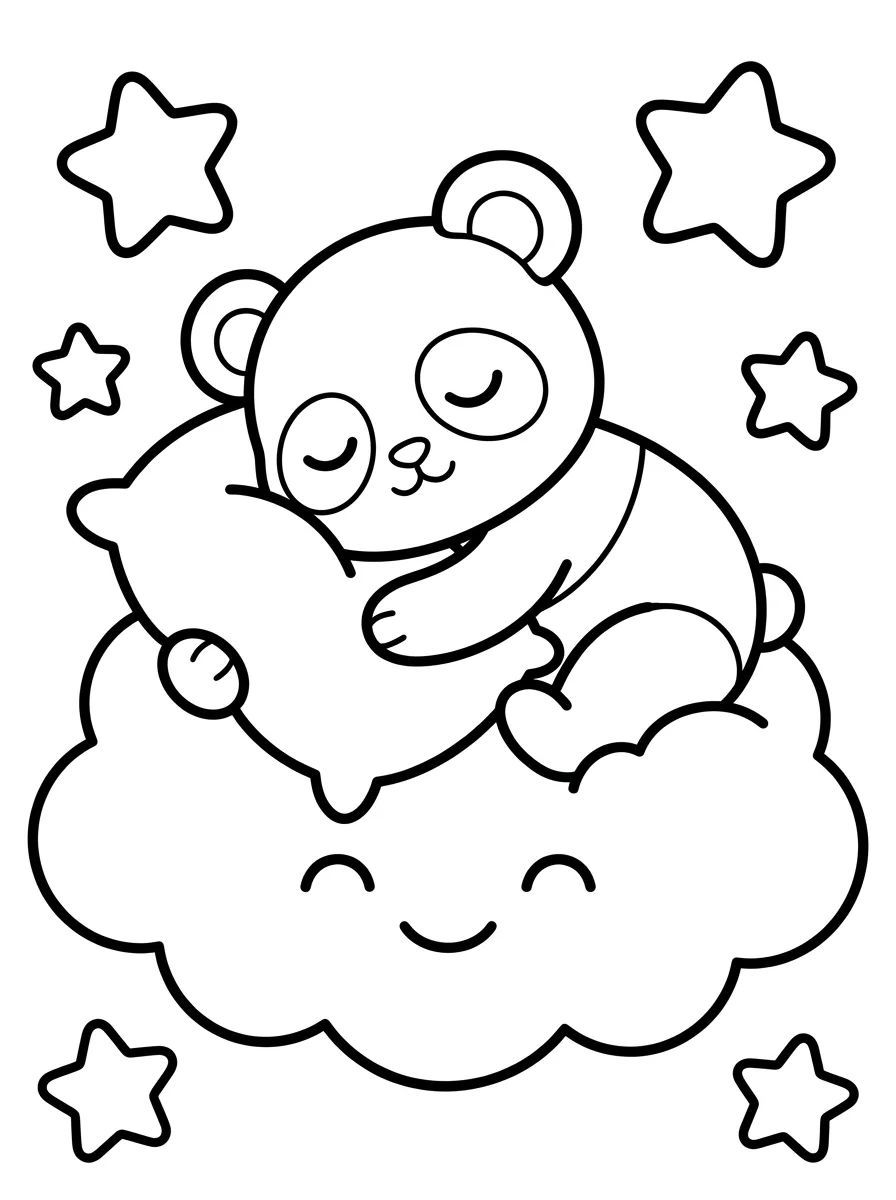 Panda Fofo Dormindo na Nuvem para colorir Desenho de Panda Fofo Dormindo na Nuvem para colorir e imprimir grátis