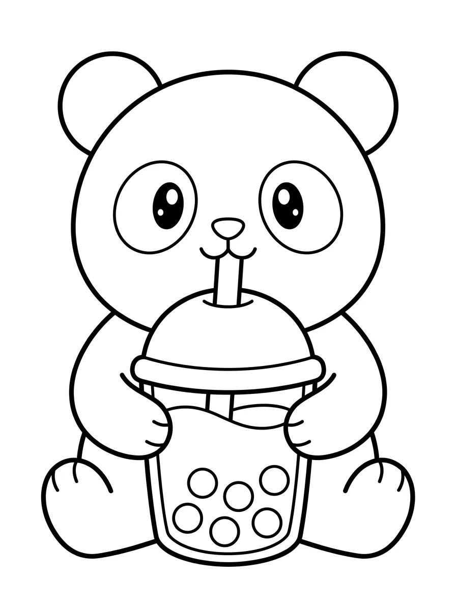 Panda Fofo Tomando Chá de Bolinhas para colorir Desenho de Panda Fofo Tomando Chá de Bolinhas para colorir e imprimir grátis