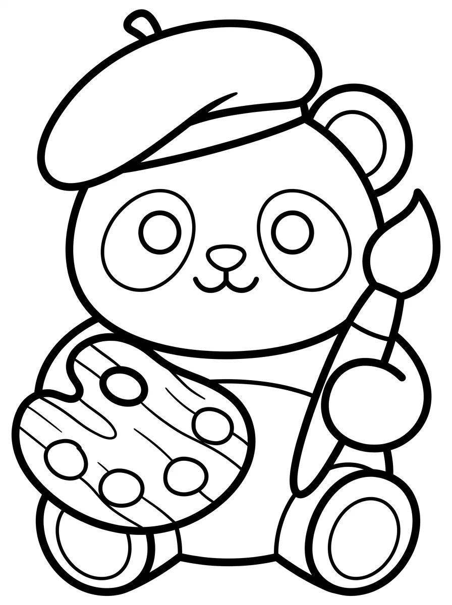 Panda Pintor com Pincel e Paleta para colorir Desenho de Panda Pintor com Pincel e Paleta para colorir e imprimir grátis