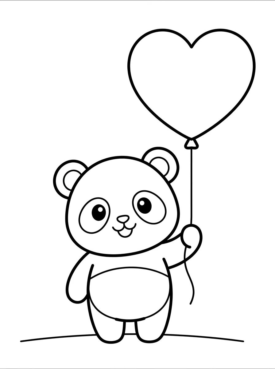 Panda Segurando Balão de Coração para colorir Desenho de Panda Segurando Balão de Coração para colorir e imprimir grátis