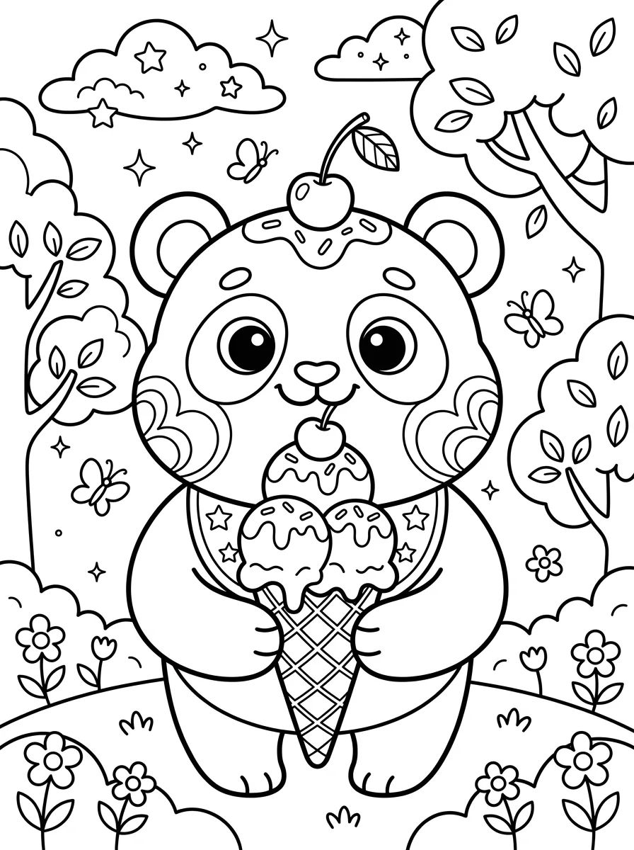 Panda Eating Ice Cream para colorir Desenho de Panda Eating Ice Cream para colorir e imprimir grátis
