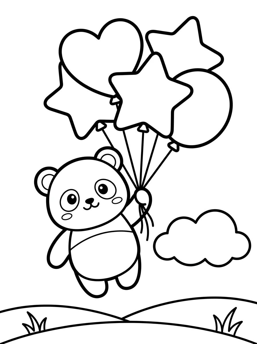 Panda Flying with Balloons para colorir Desenho de Panda Flying with Balloons para colorir e imprimir grátis
