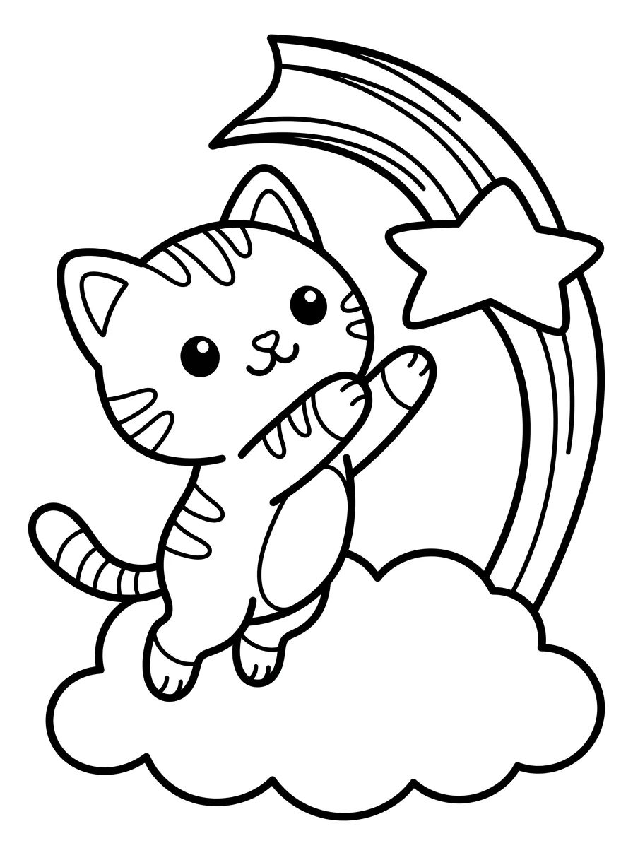 Pandy Gato Brincando com Estrelas para colorir Desenho de Pandy Gato Brincando com Estrelas para colorir e imprimir grátis