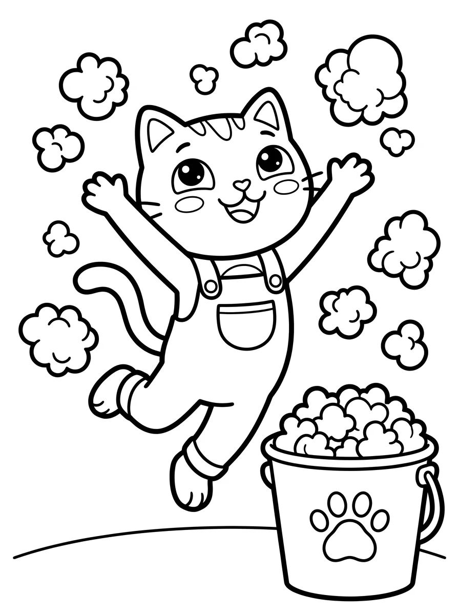 Pandy Gato Brincando com Pipoca para colorir Desenho de Pandy Gato Brincando com Pipoca para colorir e imprimir grátis