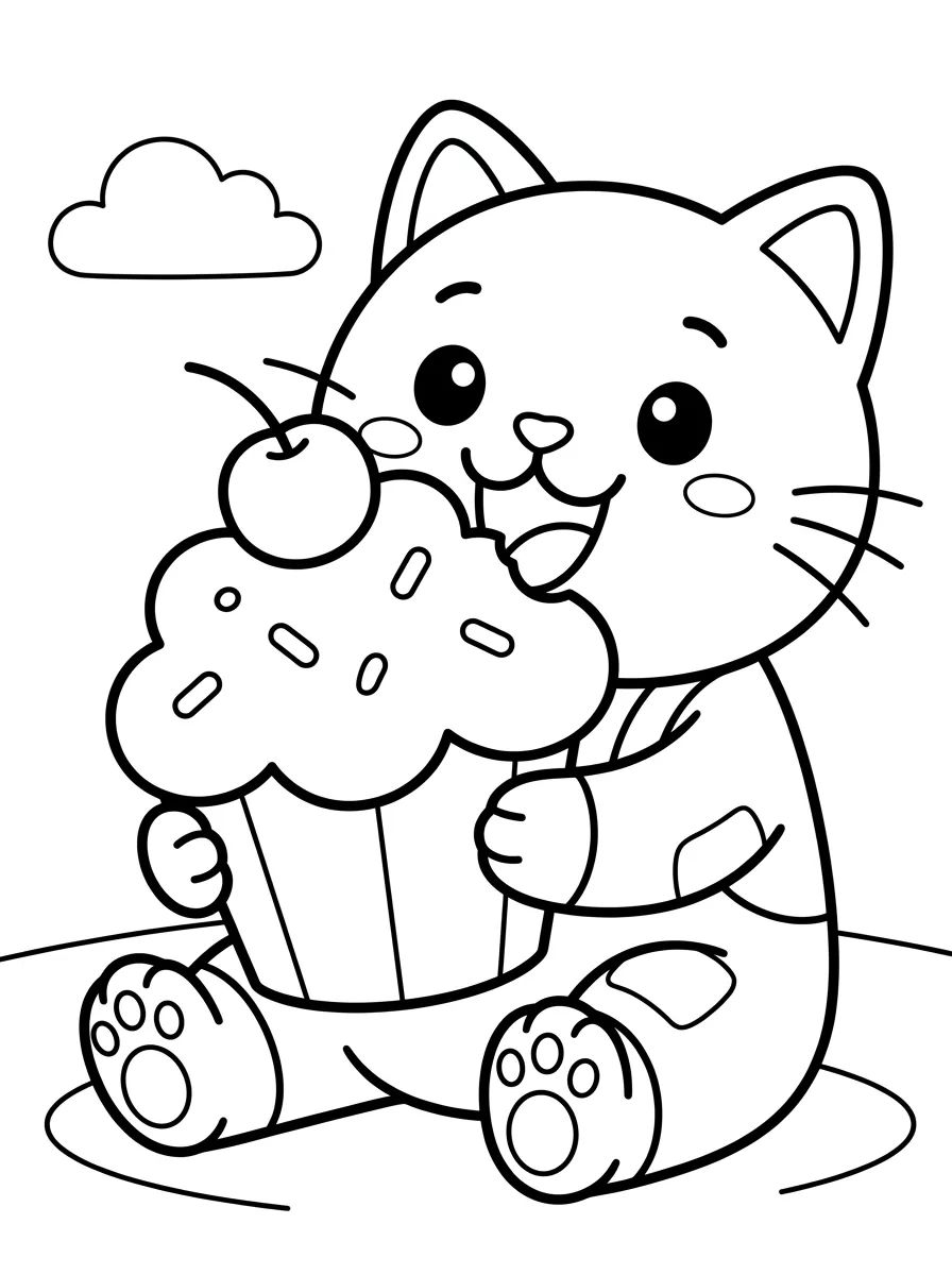 Pandy Gato comendo Bolinho para colorir Desenho de Pandy Gato comendo Bolinho para colorir e imprimir grátis