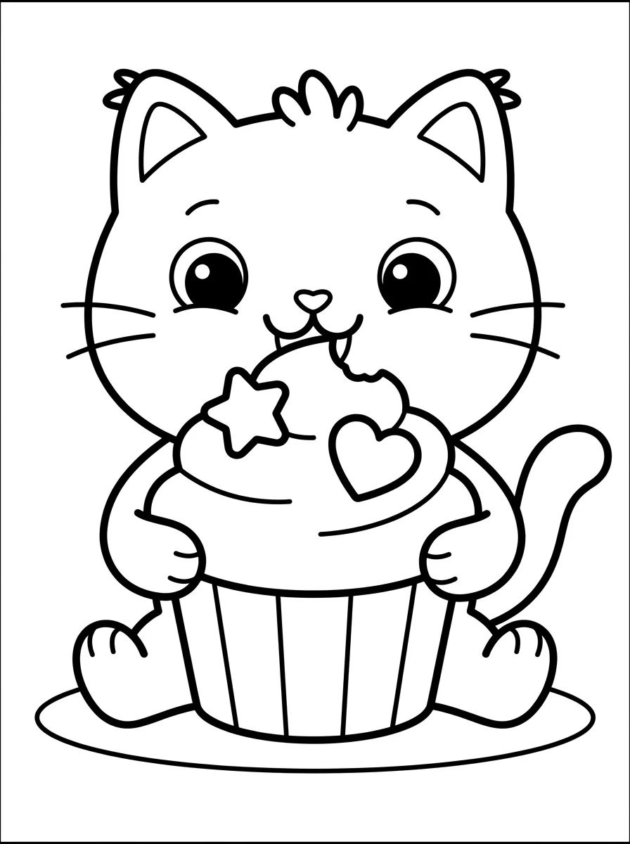 Pandy Gato comendo Cupcake Mágico para colorir Desenho de Pandy Gato comendo Cupcake Mágico para colorir e imprimir grátis