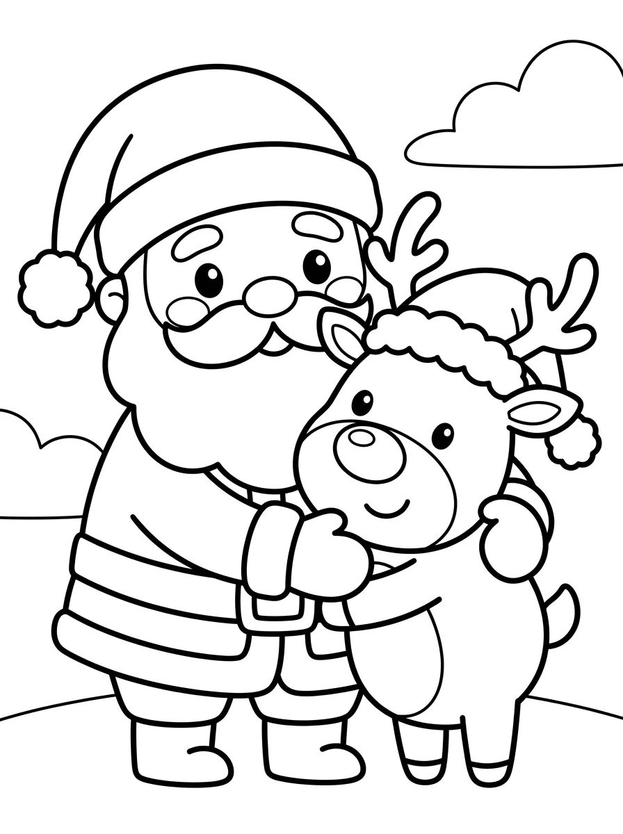 Papai Noel Abraçando uma Rena para colorir Desenho de Papai Noel Abraçando uma Rena para colorir e imprimir grátis