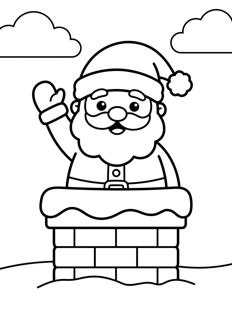 Papai Noel Acenando na Chaminé para colorir Desenho de Papai Noel Acenando na Chaminé para colorir e imprimir grátis