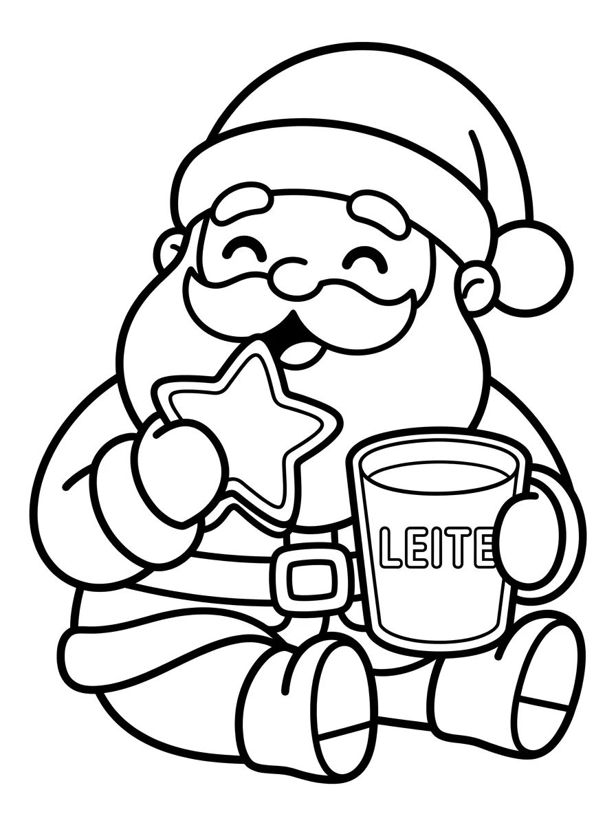Papai Noel Comendo Biscoito com Leite para colorir Desenho de Papai Noel Comendo Biscoito com Leite para colorir e imprimir grátis