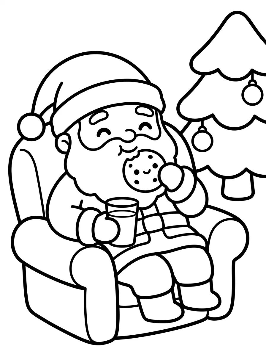 Papai Noel Comendo Biscoito e Tomando Leite para colorir Desenho de Papai Noel Comendo Biscoito e Tomando Leite para colorir e imprimir grátis