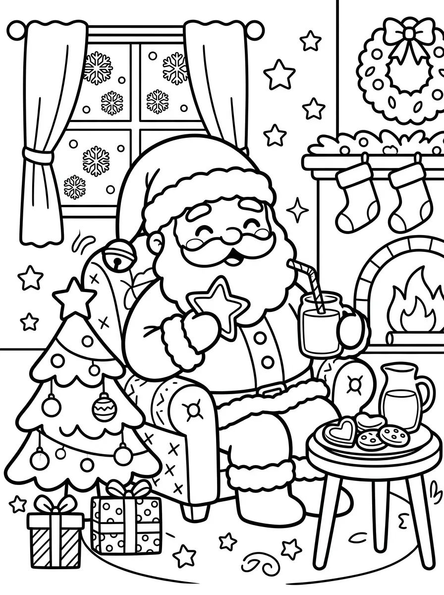 Papai Noel Comendo Biscoitos e Leite para colorir Desenho de Papai Noel Comendo Biscoitos e Leite para colorir e imprimir grátis