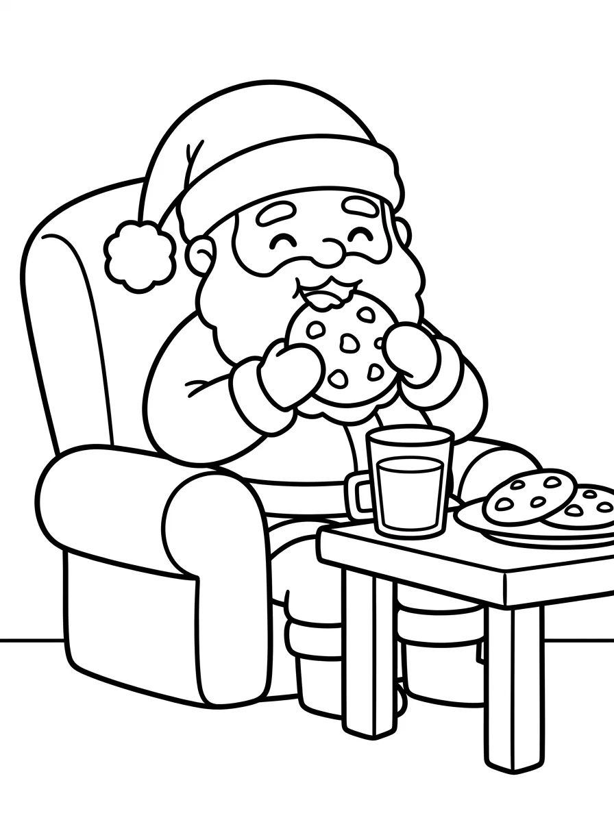 Papai Noel Comendo Biscoitos e Leite para colorir Desenho de Papai Noel Comendo Biscoitos e Leite para colorir e imprimir grátis