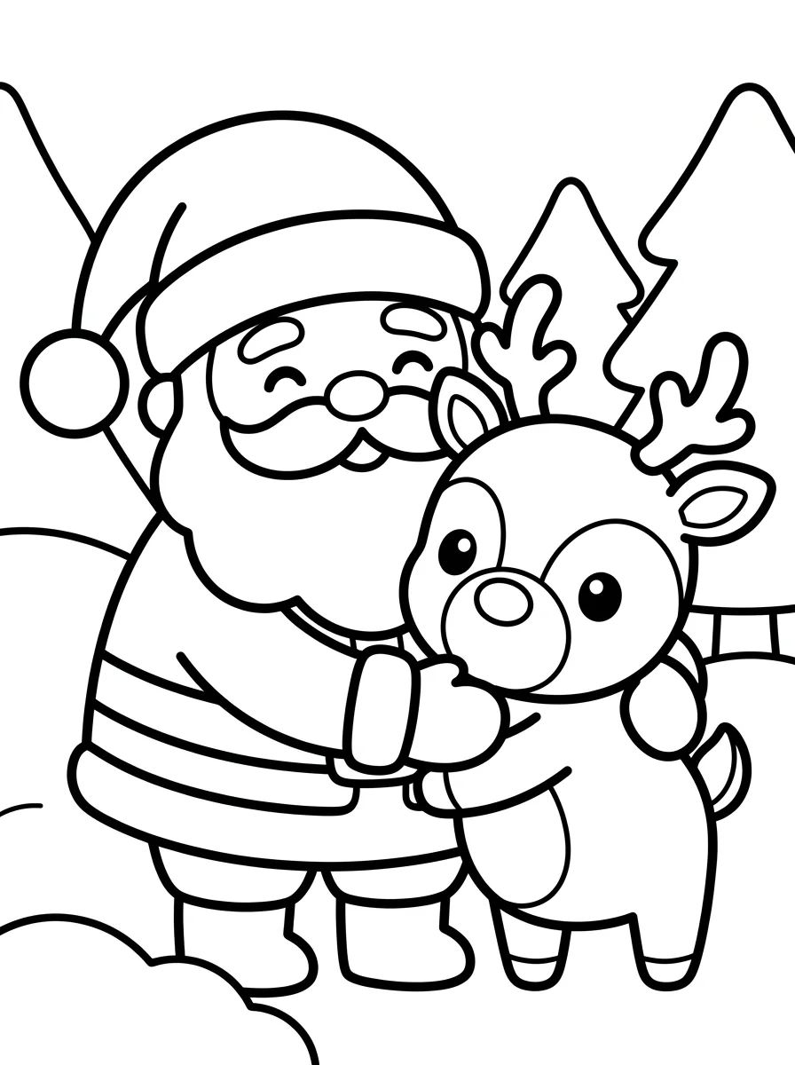 Papai Noel e a Rena Amiga para colorir Desenho de Papai Noel e a Rena Amiga para colorir e imprimir grátis