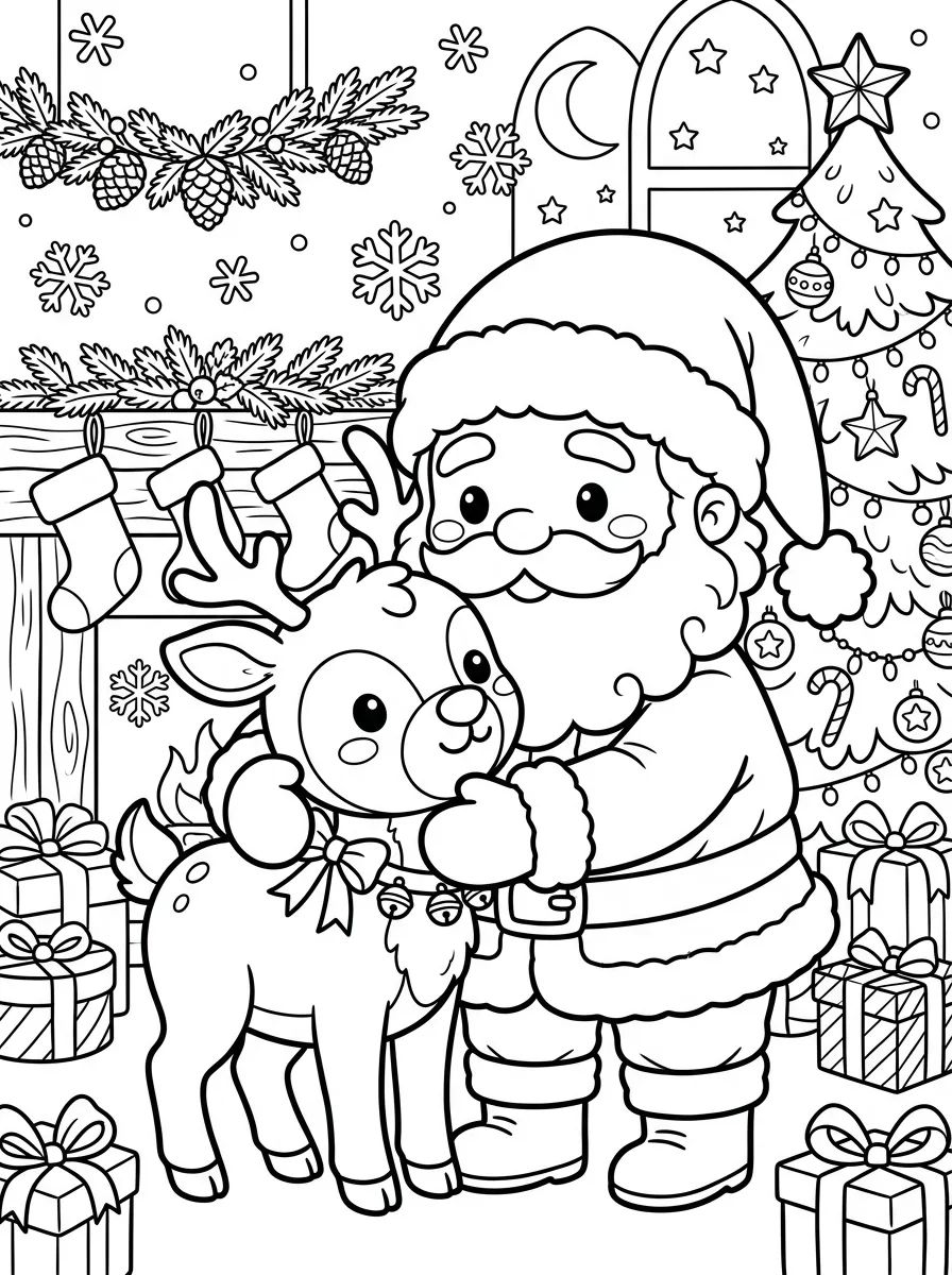 Papai Noel e Rena Fofinha para colorir Desenho de Papai Noel e Rena Fofinha para colorir e imprimir grátis
