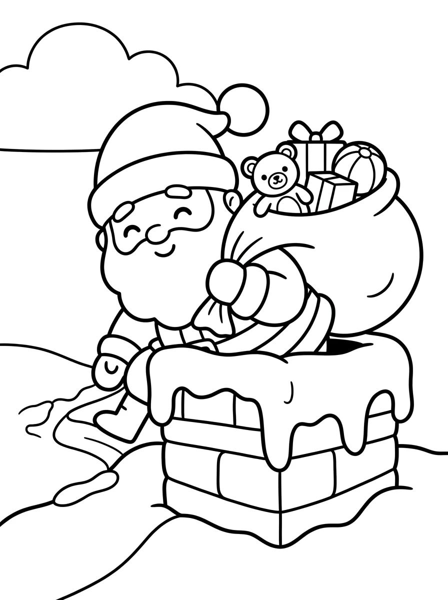 Papai Noel Entrando na Chaminé para colorir Desenho de Papai Noel Entrando na Chaminé para colorir e imprimir grátis