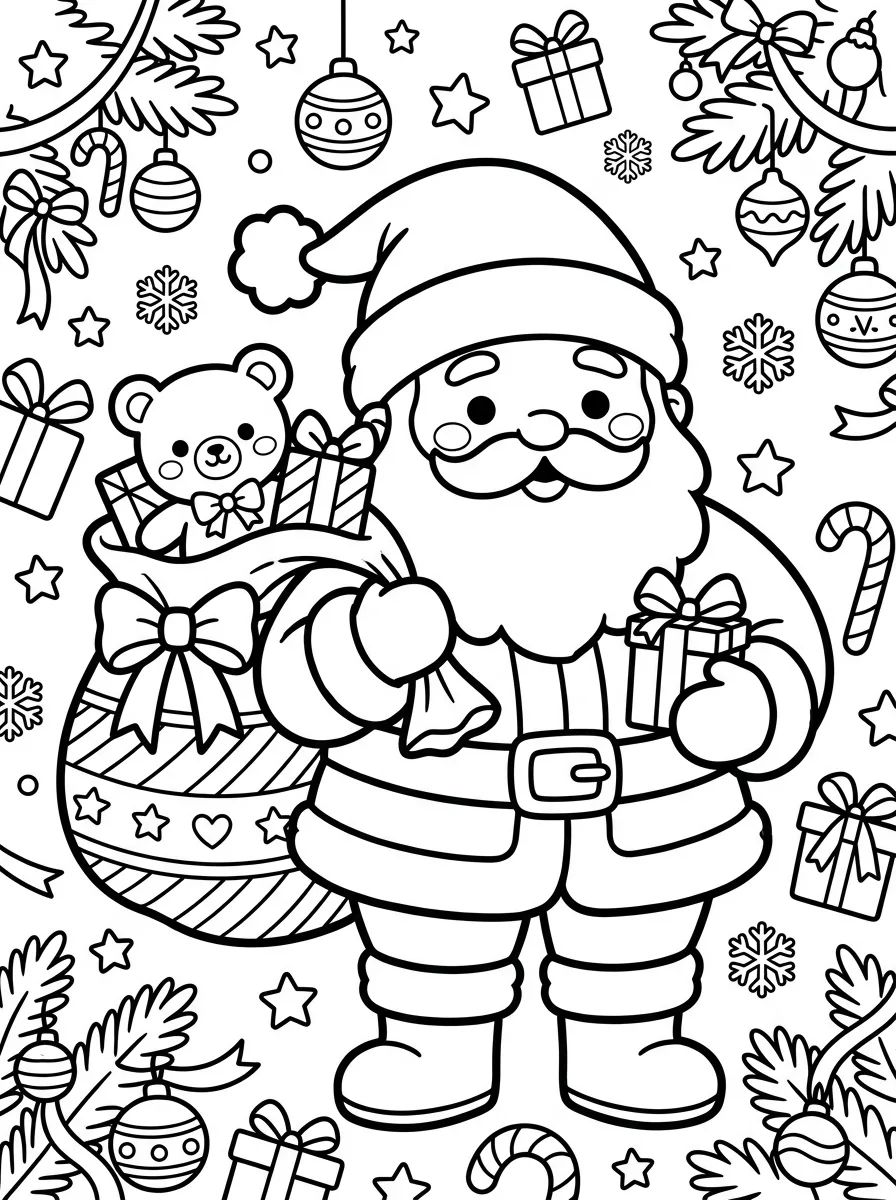 Papai Noel Fofo com Saco de Presentes para colorir Desenho de Papai Noel Fofo com Saco de Presentes para colorir e imprimir grátis