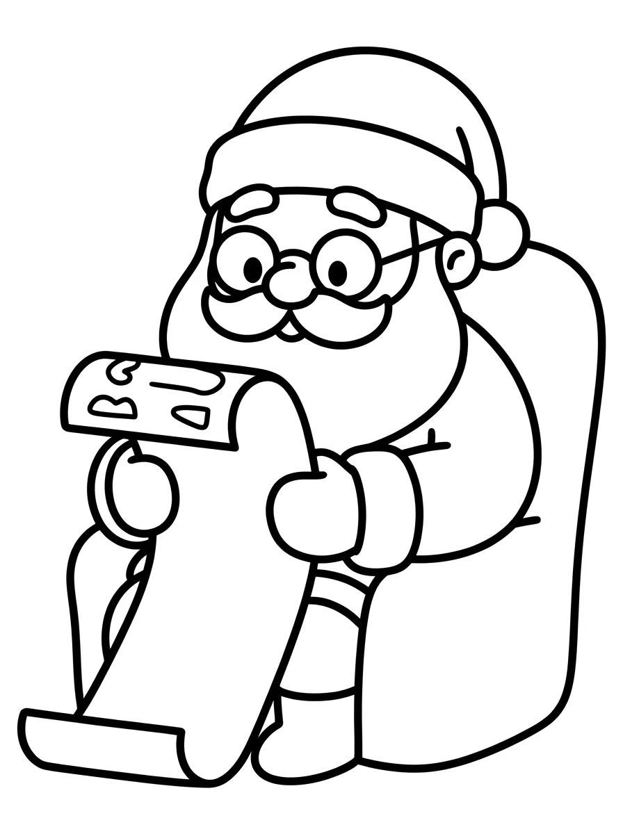 Papai Noel Lendo Lista de Natal para colorir Desenho de Papai Noel Lendo Lista de Natal para colorir e imprimir grátis