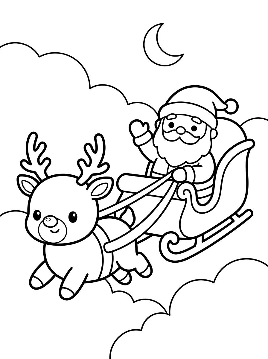 Papai Noel no Trenó com Rena para colorir Desenho de Papai Noel no Trenó com Rena para colorir e imprimir grátis