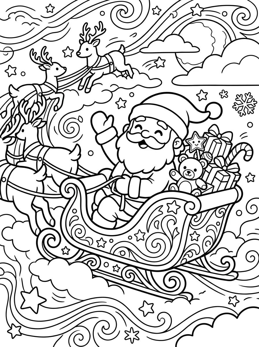 Papai Noel no Trenó Mágico para colorir Desenho de Papai Noel no Trenó Mágico para colorir e imprimir grátis