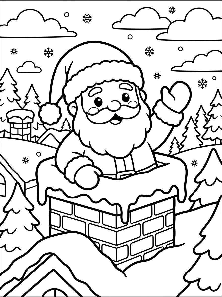 Papai Noel Saindo da Chaminé para colorir Desenho de Papai Noel Saindo da Chaminé para colorir e imprimir grátis