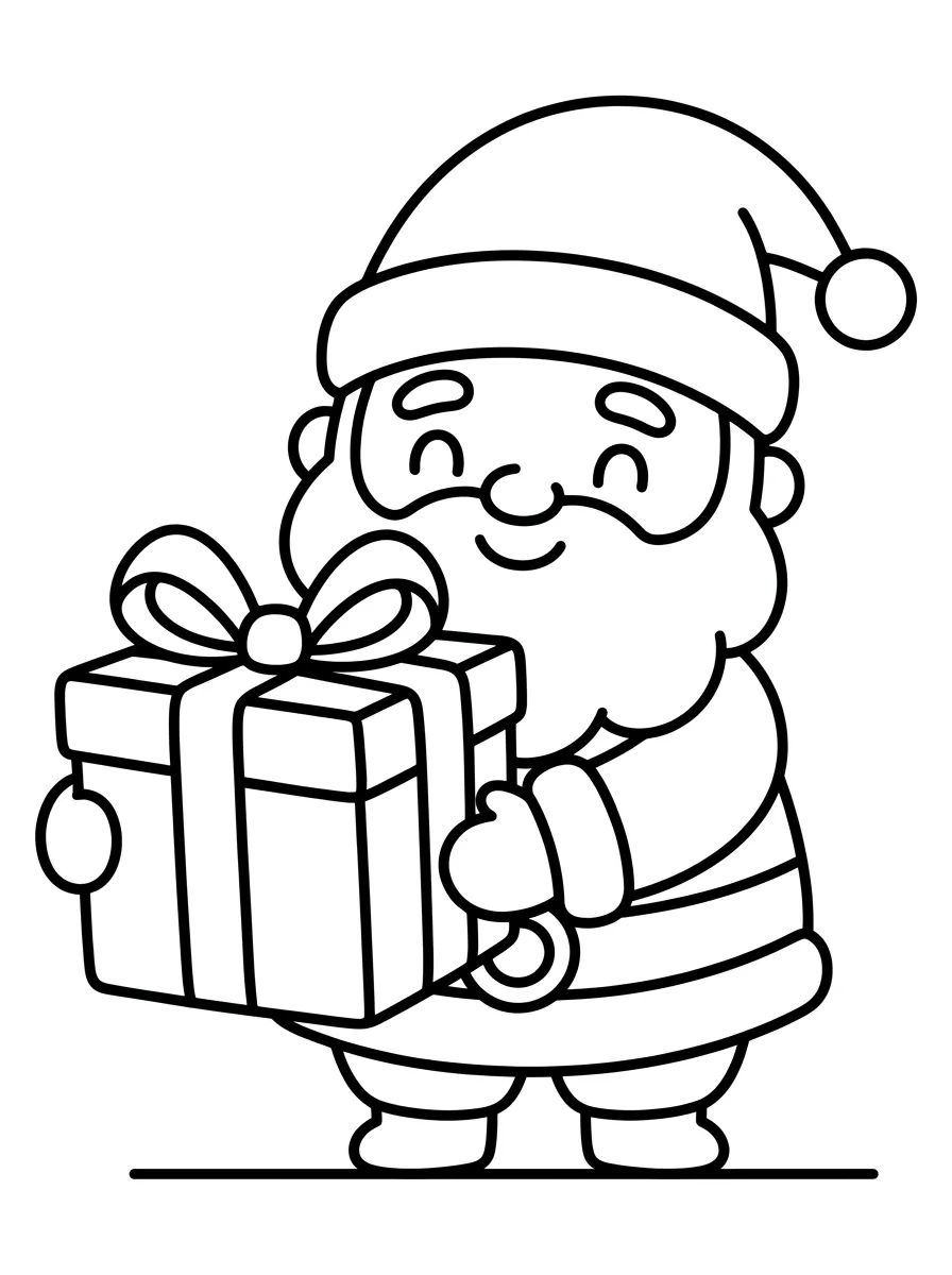 Papai Noel Segurando um Presente Grande para colorir Desenho de Papai Noel Segurando um Presente Grande para colorir e imprimir grátis