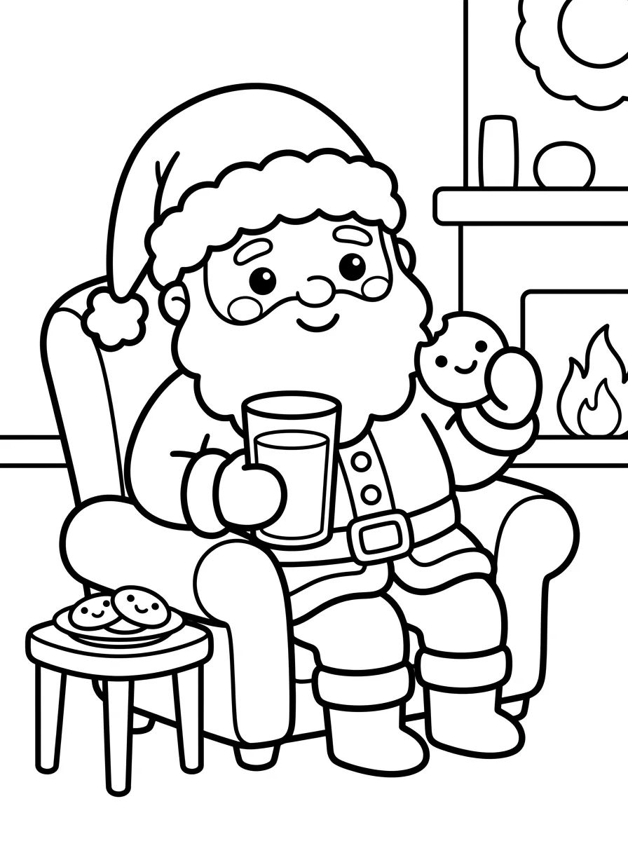 Papai Noel Tomando Leite e Biscoito para colorir Desenho de Papai Noel Tomando Leite e Biscoito para colorir e imprimir grátis