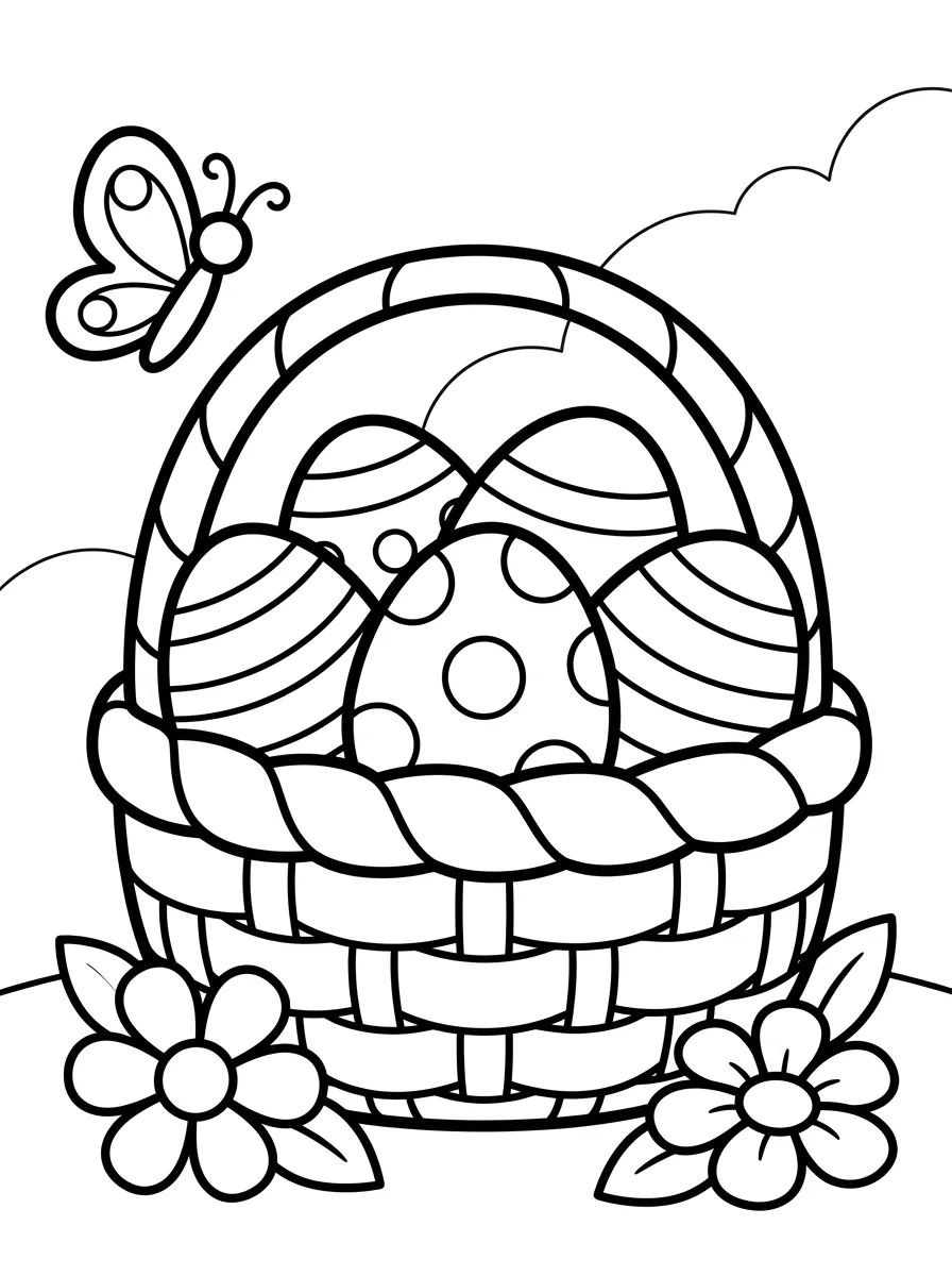 Cesta de Ovos de Páscoa Decorados para colorir Desenho de Cesta de Ovos de Páscoa Decorados para colorir e imprimir grátis