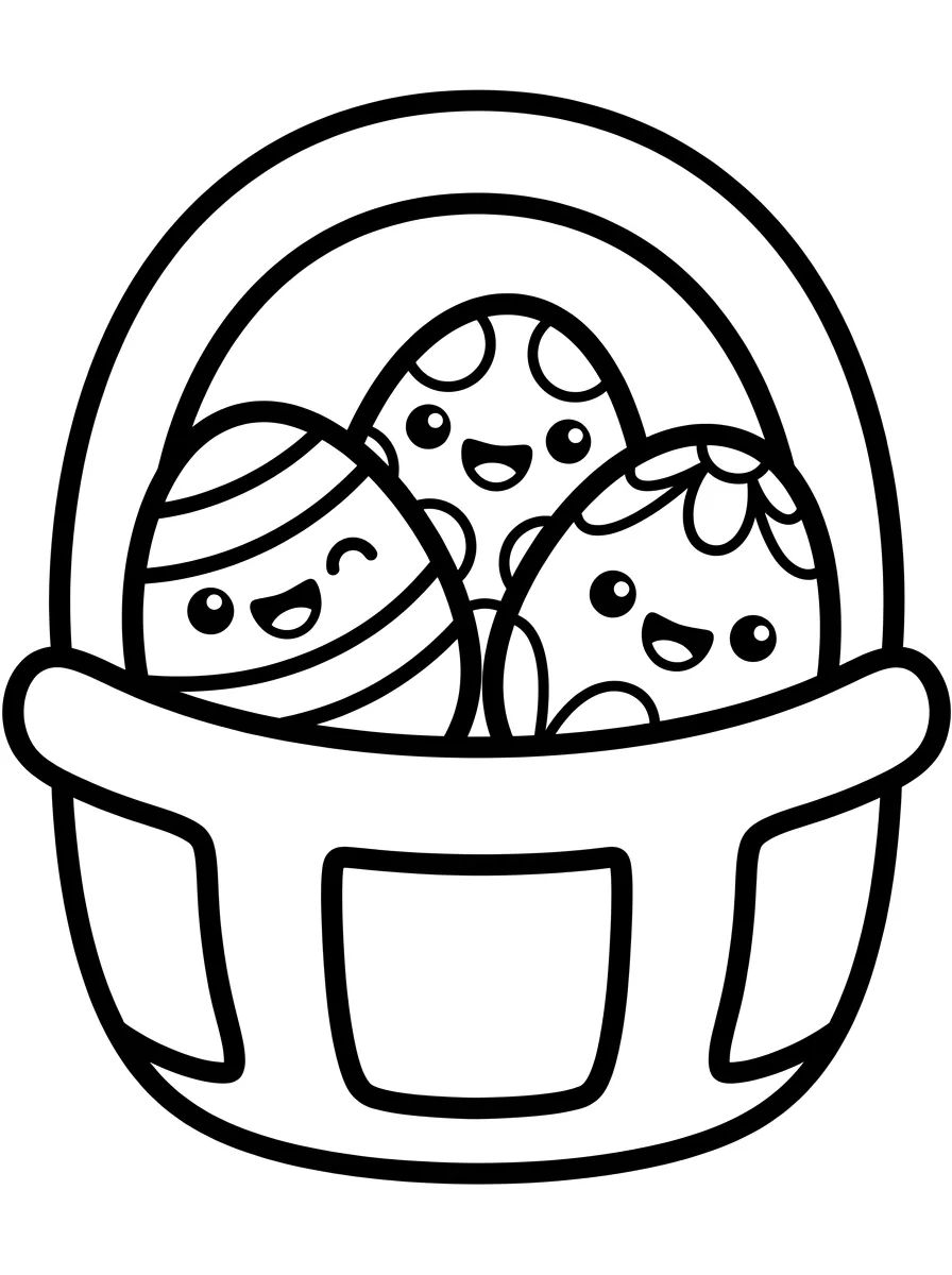 Cesta de Ovos de Páscoa Kawaii para colorir Desenho de Cesta de Ovos de Páscoa Kawaii para colorir e imprimir grátis