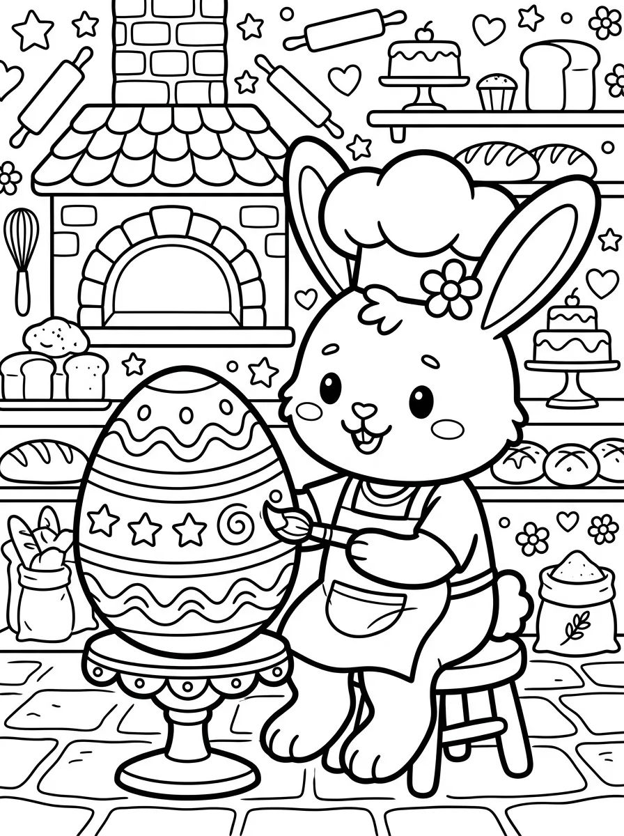 Coelhinho Padeiro com Ovo de Chocolate para colorir Desenho de Coelhinho Padeiro com Ovo de Chocolate para colorir e imprimir grátis