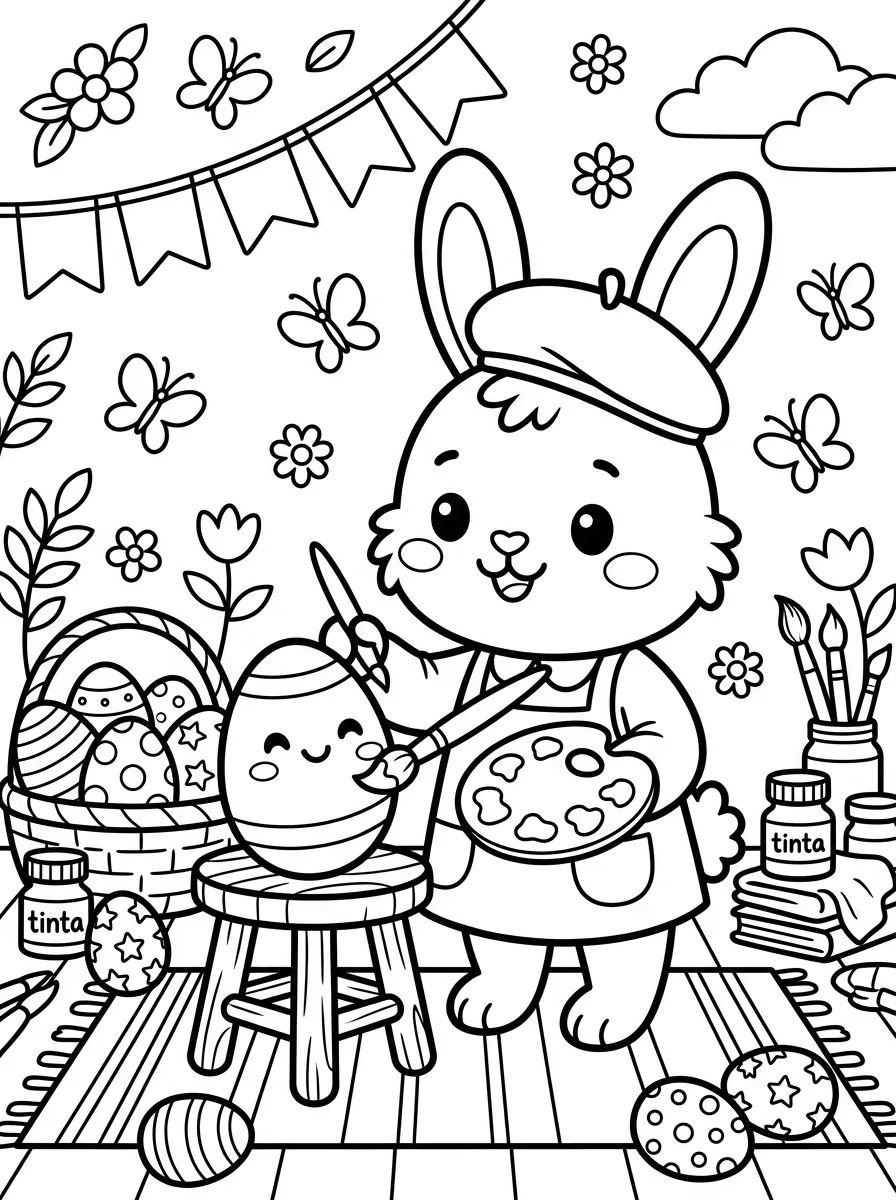 Easter Bunny Painting Eggs para colorir Desenho de Easter Bunny Painting Eggs para colorir e imprimir grátis