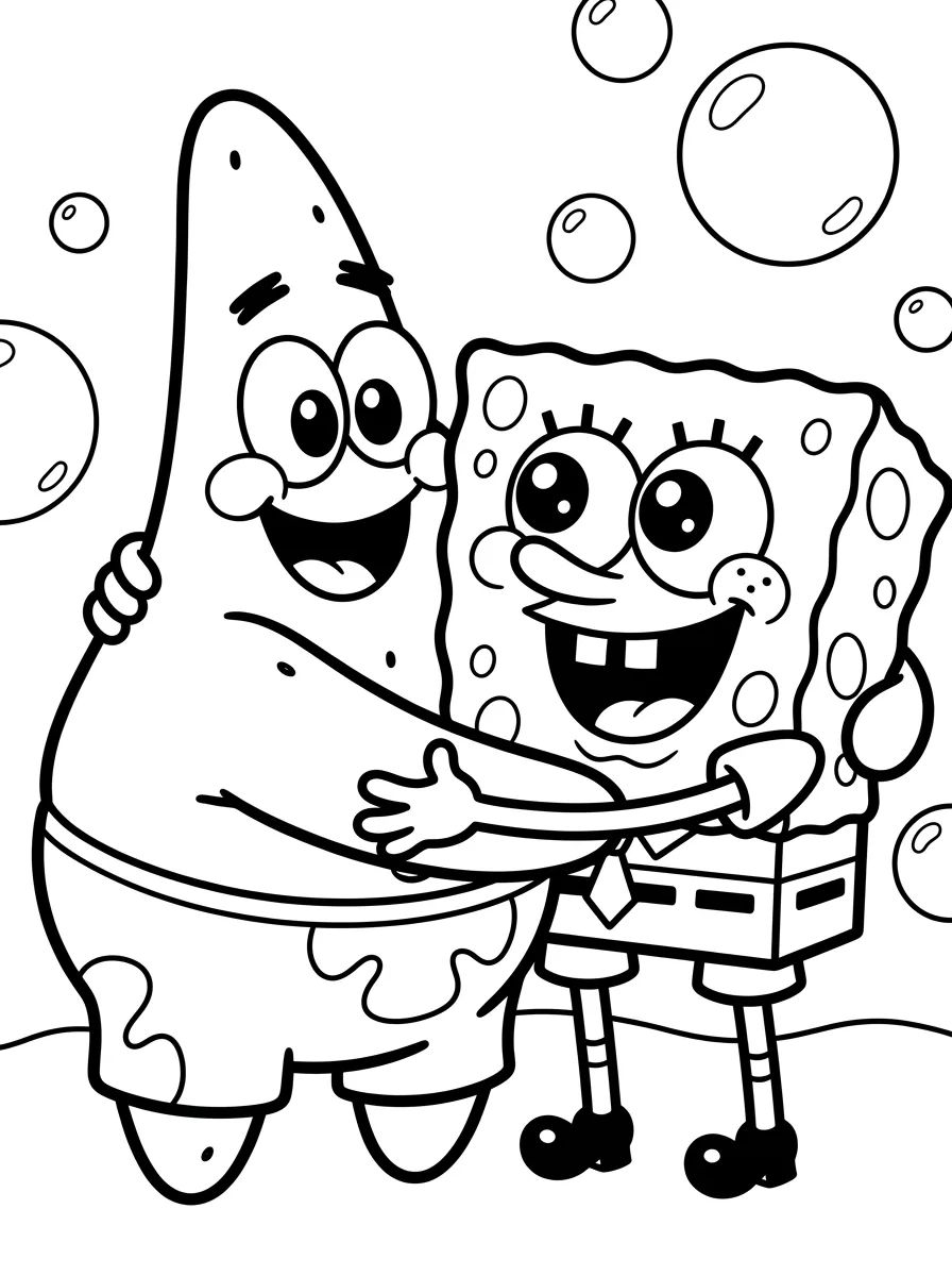 Patrick Estrela Abraçando Bob Esponja para colorir Desenho de Patrick Estrela Abraçando Bob Esponja para colorir e imprimir grátis