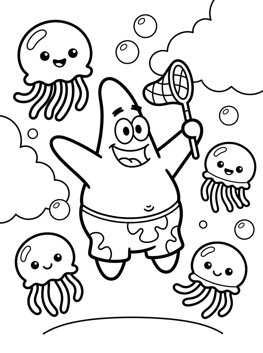 Patrick Estrela Caçando Águas-Vivas para colorir Desenho de Patrick Estrela Caçando Águas-Vivas para colorir e imprimir grátis