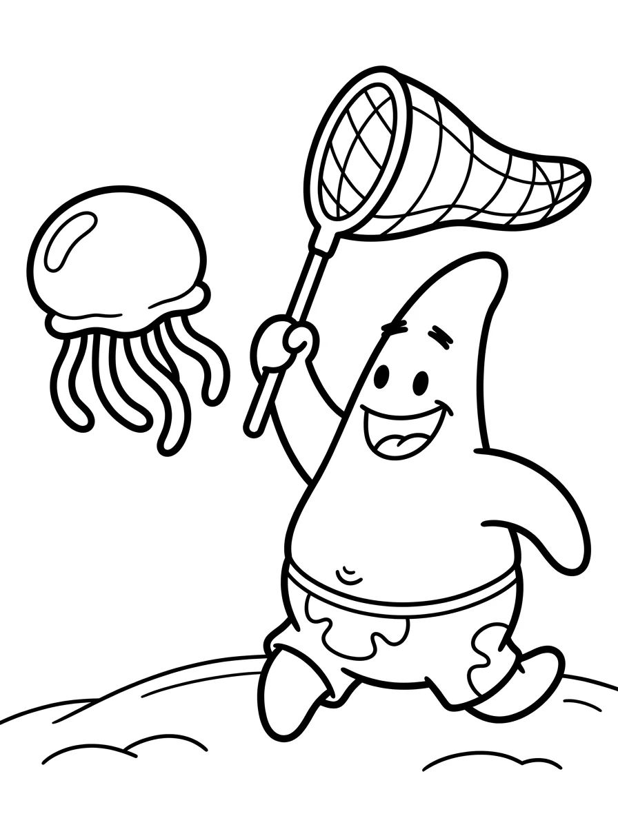 Patrick Estrela Caçando Águas-Vivas para colorir Desenho de Patrick Estrela Caçando Águas-Vivas para colorir e imprimir grátis