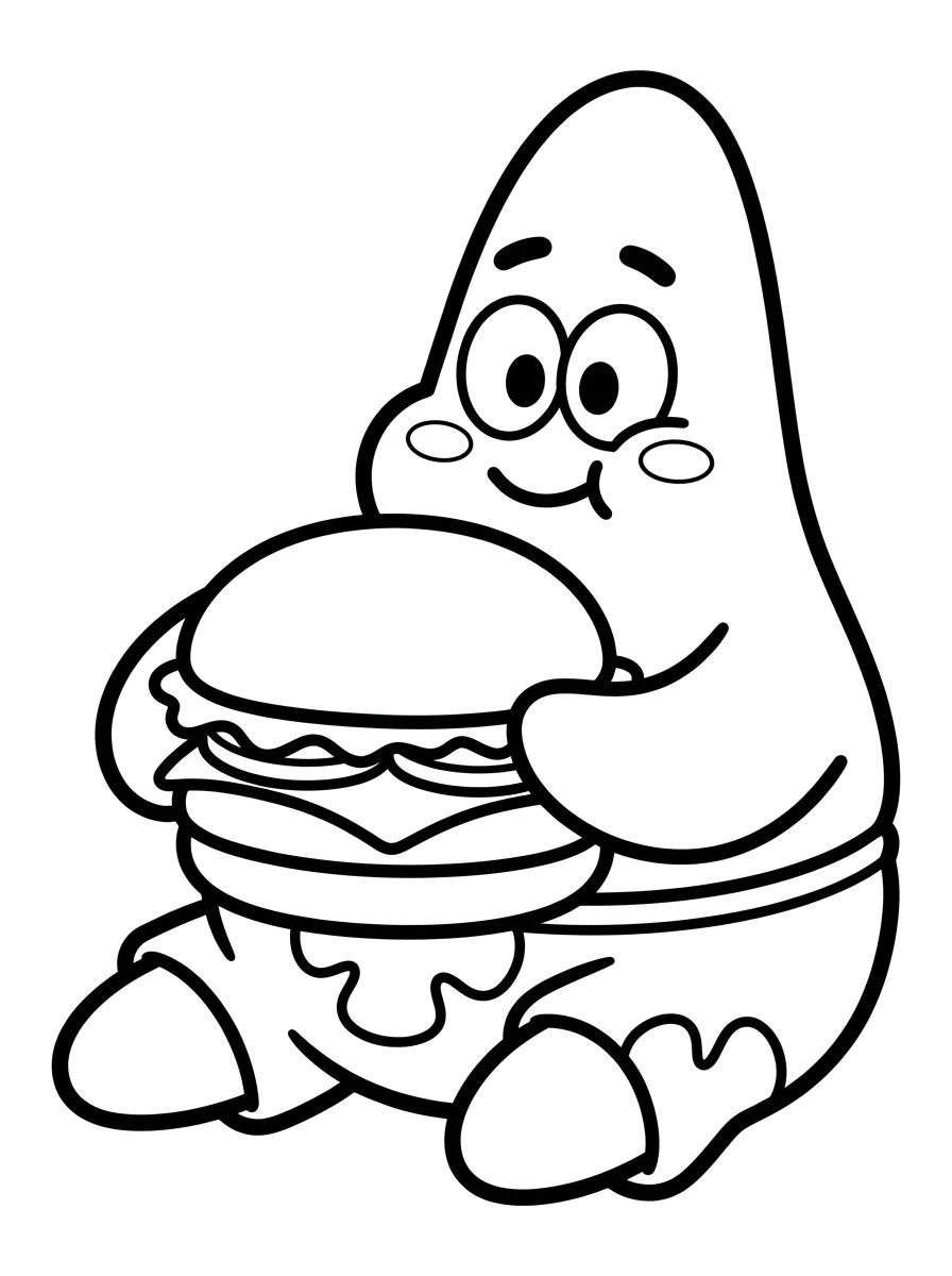 Patrick Estrela Comendo Hambúrguer de Siri para colorir Desenho de Patrick Estrela Comendo Hambúrguer de Siri para colorir e imprimir grátis