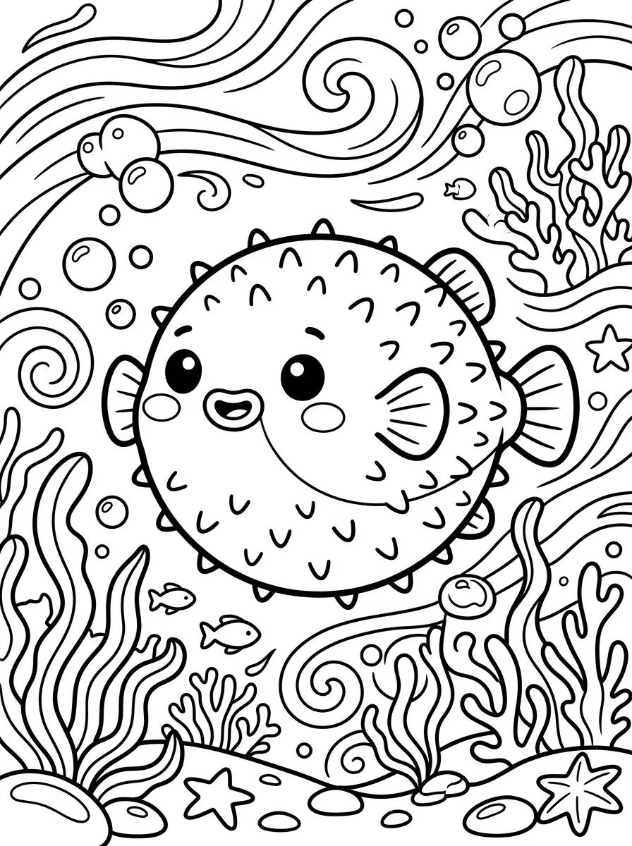 Peixe-Baiacu Redondinho para colorir Desenho de Peixe-Baiacu Redondinho para colorir e imprimir grátis