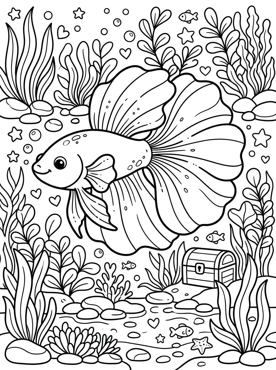 Peixe Beta de Cauda Grande para colorir Desenho de Peixe Beta de Cauda Grande para colorir e imprimir grátis