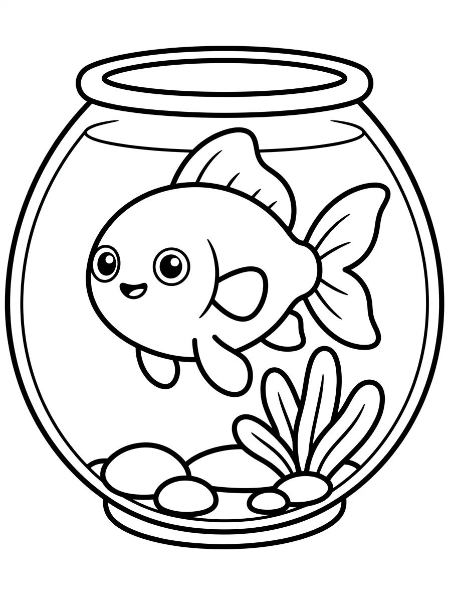 Peixe-Dourado em um Aquário Fofo para colorir Desenho de Peixe-Dourado em um Aquário Fofo para colorir e imprimir grátis